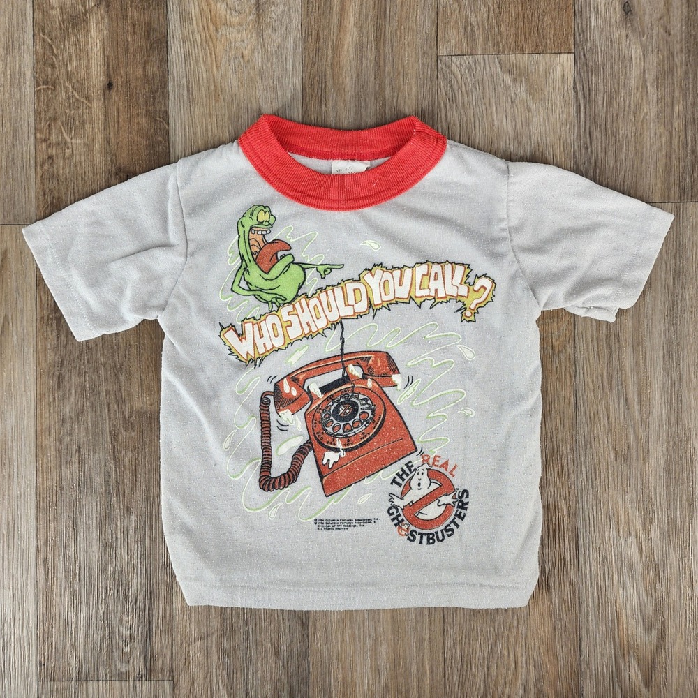 Vintage 1984 Ghostbusters Who Should You Call? Kids T Shirt Size 4-5 USA